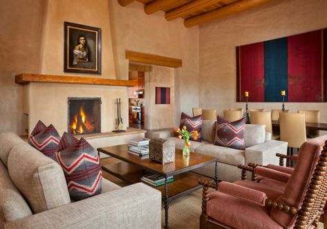 Casual Luxe: Interiors That are Sleek, Spacious, Sophisticated and Elegant but still Comfortable and Cozy | Decoholic Santa Fe Home Decor, Southwestern Interior Design, Southwest Interior Design, Southwest Living Room, Southwest Interior, Santa Fe Decor, Southwestern Interior, Southwestern Living Room, Oasis Springs