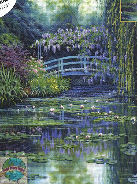 Monet's Japanese Bridge Japanese Bridge, Water Lilies Painting, Claude Monet Water Lilies, Image Halloween, Monet Water Lilies, Cross Stitch House, Cross Stitch Landscape, Monet Paintings, Image Nature