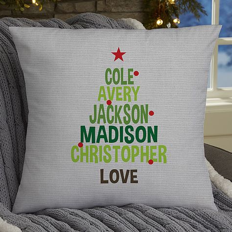 Christmas Family Tree 18 Personalized Throw Pillow Xmas Pillows Quilted, Grinch Pillows Diy, Cricut Christmas Pillow Covers, Personalized Christmas Pillows, Christmas Pillows To Make, Family Tree Pillow, Family Tree Designs, Merry Kissmas, Personalized Tea Towel