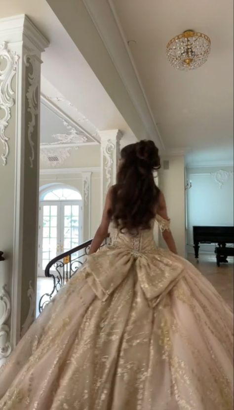 Gold Gown Aesthetic, Ballgown Aesthetic, Hairstyles Old Money, Ball Gown Aesthetic, Brown Hair Hairstyles, Hairstyles Brown Hair, Aesthetic Ball Gowns, Ball Gown Vintage, Brown Wedding Themes