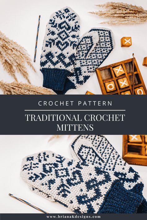 Crochet Kitchen Mittens, Crochet Yarn Chart, Crochet Winter Mittens, Fair Isle Crochet Mittens, Scandinavian Mittens Pattern Free, Free Knit Mittens Pattern, Crochet Hat And Mittens Free Pattern, Crochet Wool Mittens, Mosaic Crochet Mittens