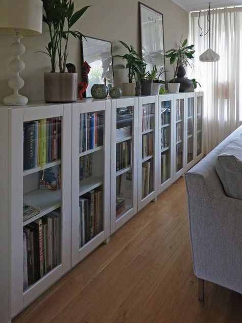 Ikea Billy Hack, Billy Bookcases, Ikea Billy Bookcase Hack, Bookcase With Glass Doors, Ikea Living Room, Ikea Billy Bookcase, Ikea Billy, Billy Bookcase, Ikea Hackers