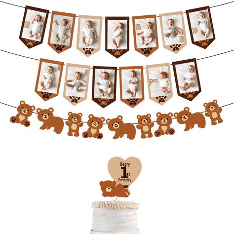 PRICES MAY VARY. Cardstock A wonderful addition to your teddy bear theme party decor! Your guests will love to see how much your little one has grown! ASSEMBLY REQUIRED: pls allow yourself some time to put the banner together before the party starts; string & threading needle are included for QUICK ASSEMBLY. Bear Monthly Photo Banner My Beary 1st Birthday Cake Topper for Teddy Bear First Birthday Bear Themed 1st Birthday Party Decorations Bear First Birthday Party Girl, Bear-y First Birthday, Teddy Bear First Birthday Boys, First Birthday Bear Theme, Teddy Bear 1st Birthday Boy, Beary First Birthday Boy, Teddy Bear Birthday Decorations, Bear First Birthday Party, Teddy Bear Birthday Theme