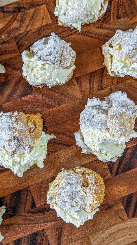 Famous Cream Puffs - From Gate To Plate Italian Cream Puffs, Italian Cream Puff, Homemade Cream Puffs, Recipes With Fruit Cocktail, Cream Puff Filling, Puff Dessert, Baked Items, Pastries Recipes Dessert, Pastries Recipes