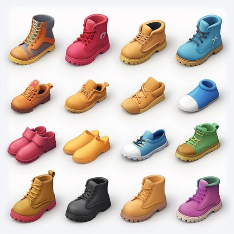 Photo footwears 3d shoes slippers icons ... | Premium Photo #Freepik #photo 3d Shoes, Shoes Pictures, Sneaker Design, Instagram Famous, Shoes Photo, Small Sculptures, Game Ui, Shoes Slippers, Miniature Art