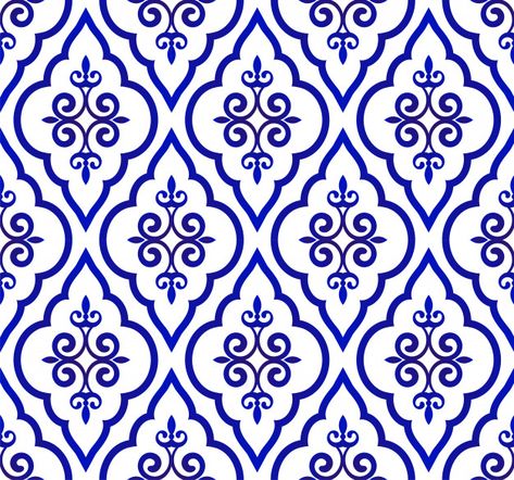 Blue and white royal pattern, seamless background islamic classic style, abstract orient w Premium Vector Classical Print, Blue Pottery Designs, Vintage Drawings, Background Islamic, Royal Pattern, Blue Patterns, Blue And White Pattern, Islamic Patterns, Arabic Pattern