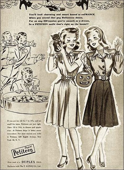 Halloween Advertising, Old Fashioned Halloween, 1950s Halloween, Holiday Advertising, Vintage Halloween Party, Vintage Halloween Images, Easy Halloween Party, 1940s Hairstyles, Halloween Party Ideas