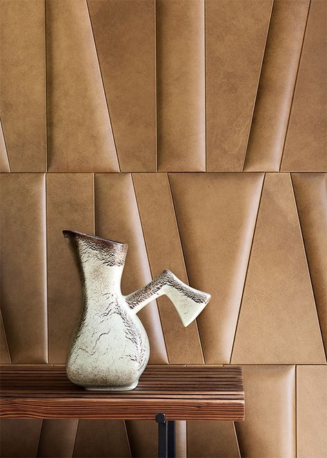 Luxurious leather walls from Studioart Italy – A must see! – Interiors by Jacquin Leather Interior Design, Leather Wall Panels, Upholstered Walls, Interior Design Elements, Leather Wall, Wooden Door Design, Decorative Wall Panels, Unique Wall Clocks, Leather Decor