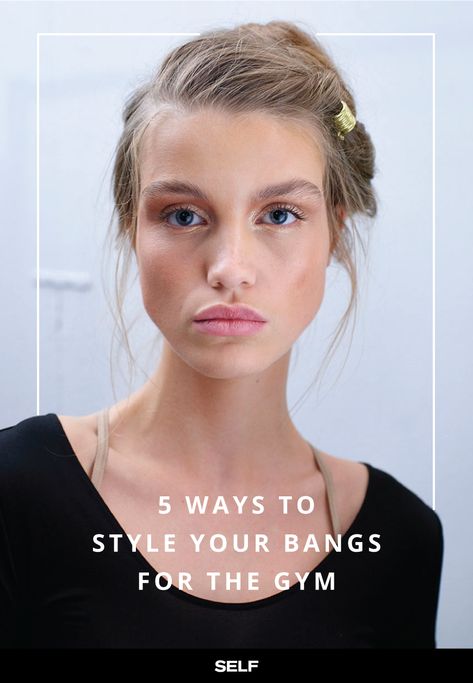 5 Creative Ways To Keep Your Bangs Out Of Your Face At The Gym Bangs Out Of Face Hairstyles, Easy Workout Hairstyles, Hairstyles Bangs, Bangs Back, How To Draw Braids, Bangs Ponytail, Weave Ponytail Hairstyles, Hacks Beauty, Gym Hairstyles