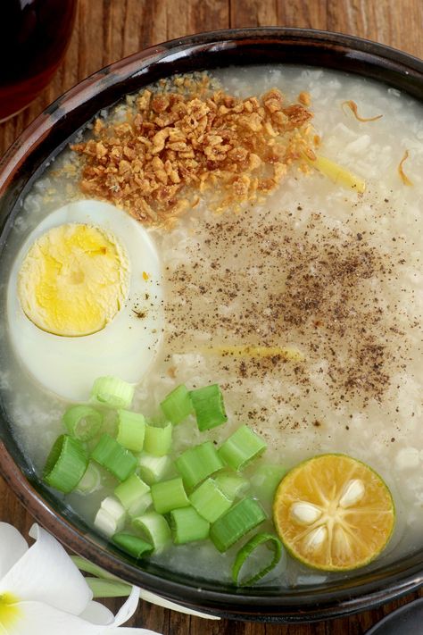 Lugaw - Foxy Folksy Filipino Congee Recipe, Lugaw Recipe Filipino Food, Lugaw Filipino Food, Lugaw Recipe, Filipino Rice, Rice Congee, Foxy Folksy, Pasta Noodle Recipe, Seafood Pasta Recipes