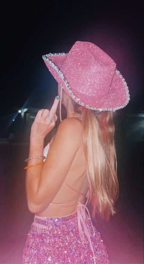 21st Bday Outfit Ideas Pink, Pink Space Cowgirl Costume, Disco Cowgirl Birthday Photoshoot, Cowgirl Style Costume, Hslot Cowboy Hat, 21 Cowgirl Party, Pink Hslot Outfits, Pink Cowgirl Party Outfit, 21st Cowgirl Party