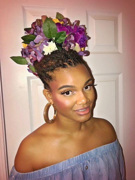 Afro Punk Festival ATL 2017 | Flower Bun | Loc Updo Locs And Flowers, Locs With Flowers, Flowers In Locs, Afro Punk Festival, Beautiful Bun Hairstyles, Loc Crown, Loc Updos, Locs Inspiration, Loc Nation