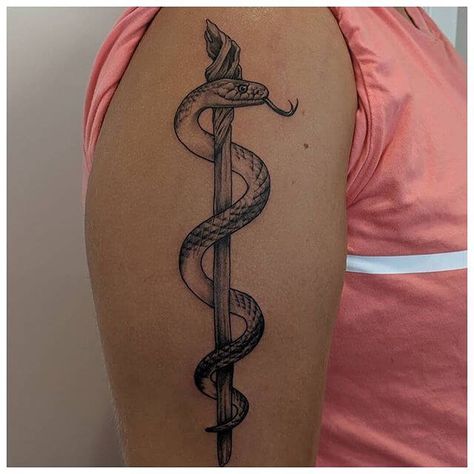 20+ Amazing Caduceus Tattoo Designs | PetPress Hermes Tattoo, Caduceus Tattoo, Animal Lover Tattoo, Rod Of Asclepius, Bluebird Tattoo, Medical Tattoo, Beginner Tattoos, Greek Symbol, Pin Up Tattoos