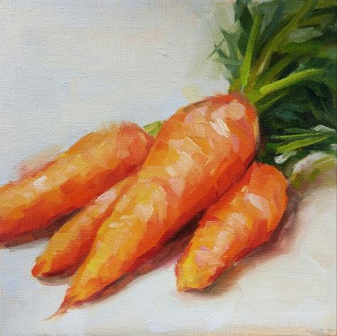 Carrot Still Life, Oil Pastel Vegetables, Carrot Picture, Carrots Drawing, Carrot Aesthetic, Painted Carrots, Carrot Painting, Carrot Drawing, Carrot Art