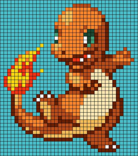 Crochet Pixel Pattern Pokemon, Charmander Cross Stitch, Crochet Circle Pattern, Pokemon Pixel, Pokemon Cross Stitch, Pokemon Bead, Pixel Art Pokemon, Crochet Pokemon, Pokemon Charmander