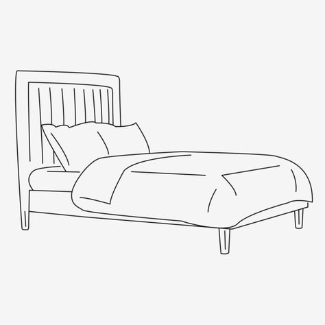 Bed Base Drawing, Simple Bed Drawing, Bed Drawing Side View, In Bed Drawing, Bed Perspective Drawing, Bed Art Drawing, Bed Cartoon Drawing, How To Draw A Bed, Bed Drawing Sketches