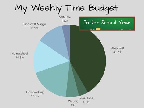 I find creating a pie chart like this one is super helpful. There are 168 hours in a week. How much do I want to spend on each category of my life? Once I have figured out how much time I want to (or need to) spend on each category, then I can look at my habits and planning. I look at my calendar and see how much time I typically spend in each area. Or I do a time log for a few weeks and write down the results. I can be more efficient and effective with the real facts and data from my life. 168 Hours, Time Budget, Losing Your Mind, Holiday Prep, My Calendar, Lose Your Mind, Real Facts, Yard Work, Work Organization