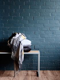 Navy Brick! The Design Chaser: Hunting For George | Moody Blues Brick Wall Paint, Interior Brick Wall, Paint Design Ideas, Painted Brick Wall, Hunting For George, Brick Room, Painted Brick Walls, Interior Wall Sconces, Interior Brick