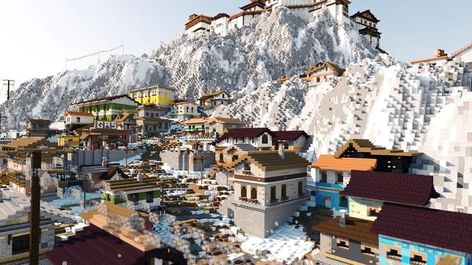 Minecraft Mountain, Mountain Temple, Snowy Mountain, A Frame Cabin, Mountain Village, The Monks, Snowy Mountains, Village Houses, Mountain Top