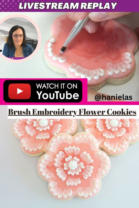 Flower cookies decorated with brush embroidery royal icing technique. Embroidery, Cookie Decorating, Brush Embroidery, Chit Chat, Flower Cookies, Wedding Cookies, Artsy Fartsy, Christmas Cookies, Make It Simple