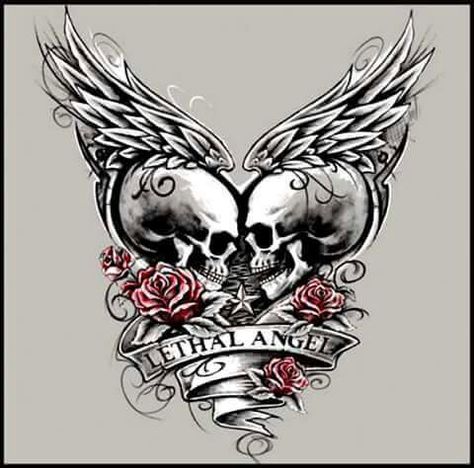 Girl guy skulls wings lethal angel Angel Tattoo Ideas, Angel Tattoo, Skull Tattoos, Tattoo Design, Tattoo Ideas, Roses, For Free, Angel, Tattoos