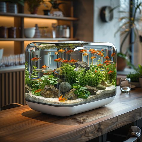 Small Aquarium Inspirations Fo Trendy Aquatic Designs! Fish Tank Design Ideas, Small Aquarium Design, Beta Aquarium, Aquarium Waterfall, Tank Terrarium, Small Water Gardens, Small Aquarium, Aquarium Garden, Tank Plants