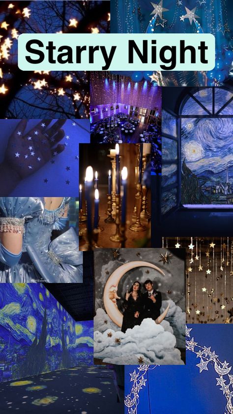 Under The Stars Prom Decoration, Prom Theme Under The Stars, A Night In The Stars Theme, Winter Ball School Dance, Prom Themes Starry Night Decoration Party Ideas, Night To Remember Prom Theme, Starfall Themed Party, Sweet 16 Stars Theme, Winter Homecoming Themes