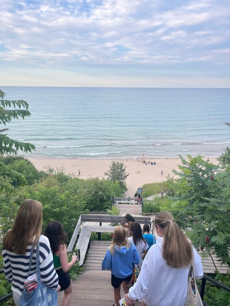 lake, wisconsin, summer, beach, sand, swimsuit, summer outfits, friends, girls, nature, stairs, great lakes, lake michigan, water, sky, plants, clouds Wisconsin Summer, Lake Michigan, Great Lakes, Beach Sand, Pic Ideas, Summer Beach, Wisconsin, Michigan, Stairs