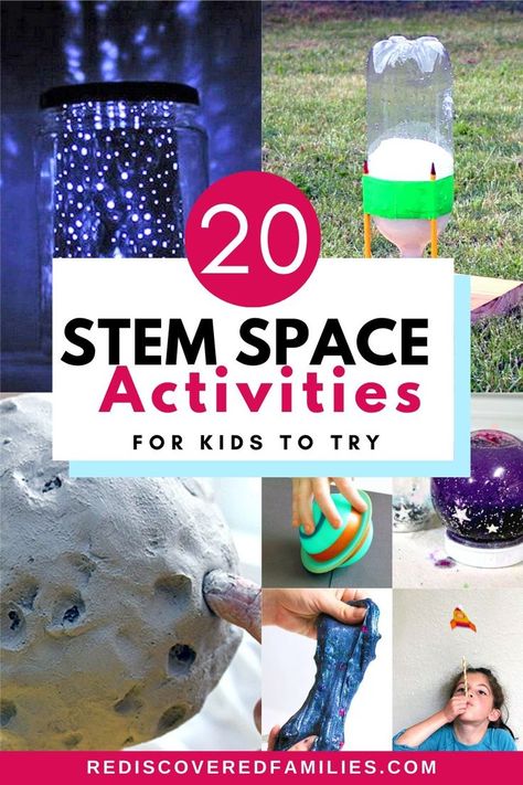 Ready to explore the stars? We’ve got the top 20 STEM space activities for kids. Learn about constellations, planets, rockets, astronauts, moon craters, nebulae, shooting stars and more. All activities are easy to set up and use things you have on hand. Perfect for a space camp, birthday party or just for fun. Click through to explore the wonders of the universe with us Stem Space Activities, Kids Engineering Projects, Camp Birthday Party, Moon Craters, Planets Activities, Camp Birthday, Planet Crafts, Space Activities For Kids, Science Kids