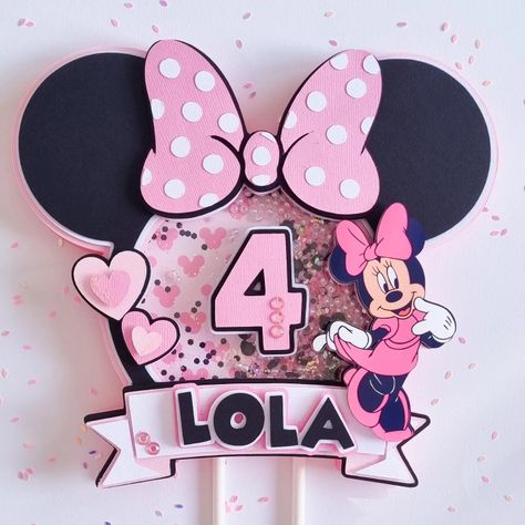 Minnie Mouse Cake Topper Cricut, Diy Minnie Mouse Cake Topper, Topper Mini Mouse, Minnie Mouse Topper, Minnie Cake Topper, Minnie Mouse Party Ideas, Topper Minnie Mouse, Happy Birthday Chocolate Cake, Mouse Cake Topper