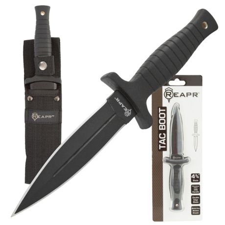 SKU 233500047 - The REAPR 11002 TAC Boot Knife is a dagger like no other. Designed for stealth operations, its double edge stainless steel blade has a black oxide coated finish to minimize reflectivity. Plus, the versatile sheath design allows multiple options for covert carry.More Knife Combat, Apocalypse Survival Gear, Fiberglass Mold, Eye Makeup Images, Boot Knife, Knife Patterns, Pretty Knives, Apocalypse Survival, Pinterest Ideas