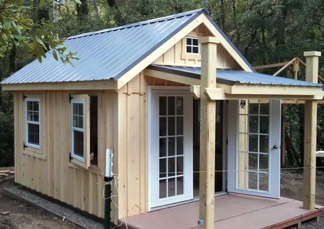 Backyard Unlimited Offers Tiny, Adaptable Amish-Built Structures - Tiny House Blog Roofed Pergola, Slider Windows, Sheds Ideas, Conservatory Ideas, Backyard Structures, Slider Window, Tiny House Blog, Wood Shed Plans, Board Batten