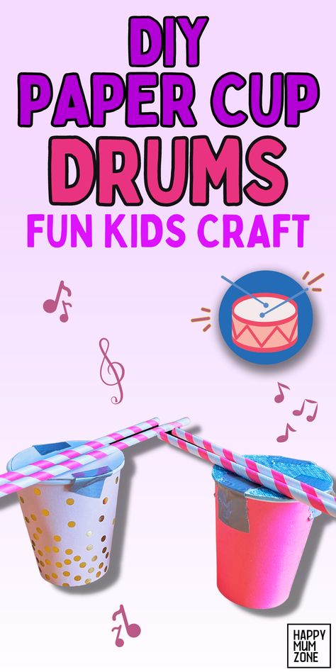 Create paper cup drums in 5 minutes or less. This is an easy musical instrument kids craft for preschool kids (with a little help from an adult). Kids crafts | kids crafts ideas | kids crafts easy Spin Drum Craft For Kids, Preschool Instruments, Music Activities Preschool, Instrument Crafts, Music Crafts Preschool, Drum Craft, Kids Instruments, Craft For Preschool, Instrument Craft