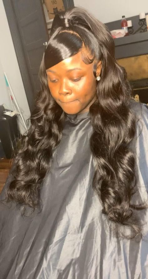 Half Up Half Down Sew In With Swoop, Swoop Ponytail Weave Half Up Half Down, Swoop Ponytail Half Up Half Down, Swoop Half Up Half Down Quick Weave, Curly Half Up Half Down Weave With Swoop, Side Part Half Up Half Down Hair Black Women, Swoop With Half Up Half Down, Curly Half Up Half Down With Swoop, Lace Front Wigs Half Up Half Down