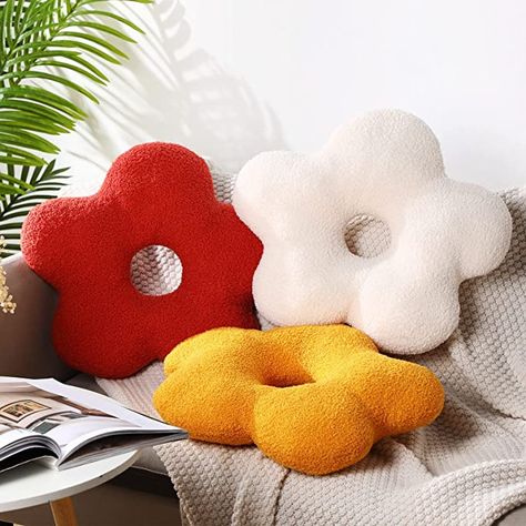 3 Pcs Flower Shaped Spherical Throw Pillows 18.8 x 15.7 Inch Nordic Style Decorative Plush Flower Pillow Aesthetic Flower Cushion Trendy Cute for Office Home Bedroom Sofa Decor (White, Red, Yellow) Shaped Throw Pillows, Pillow Aesthetic, Flower Pillows, Whimsical Pillows, Kitschy Decor, Flower Cushion, Aesthetic Flower, Flower Throw Pillows, Home White