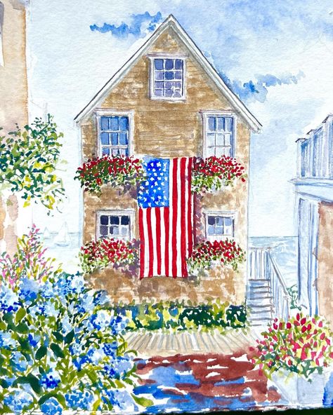 Arriving Tuesday 9/12 the NEW ENGLAND collection Bursting with American flags and several nostalgic fall scenes of a very special region… | Instagram Nostalgic Fall, Summer Graphics, Fall Scenes, American Flags, Cottage Art, Ink Watercolor, Watercolor Painting Techniques, Dream Wall, Bathroom Inspo