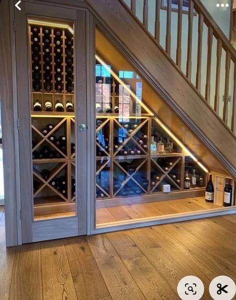 Under Stairs Wine, Under Stairs Wine Cellar, Under Stairs Ideas, Oak Wine Rack, Cave A Vin, Wine Cellar Ideas, Cellar Ideas, Wine Closet, Home Wine Cellars