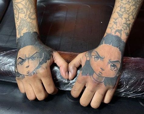 The Boondocks Tattoo Ideas, Boondocks Tattoo Stencil, Boondocks Tattoo, Fire Tattoos, Boondocks Cartoon, Black Men Tattoos, Ambigram Tattoo, Cherub Tattoo, Card Tattoo Designs