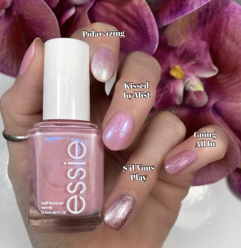 Frosted Nail Polish, Essie Nail Polish Swatches, Essie Swatches, Essie Pink Nail Polish, Iridescent Nails, Iridescent Nail Polish, Spring Nail Polish Colors, Essie Nail Polish Colors, Nails Essie