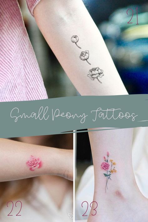 43 Pretty Peony Tattoo Ideas - tattooglee Tiny Peony Tattoo Simple, Peony Tatoos Design, Peony Small Tattoo, Pink Peonies Tattoo, Peonie Tatoos, Small Peony Tattoo Simple, Peony Minimalist Tattoo, Dainty Peony Tattoo, Peony Tattoo Simple