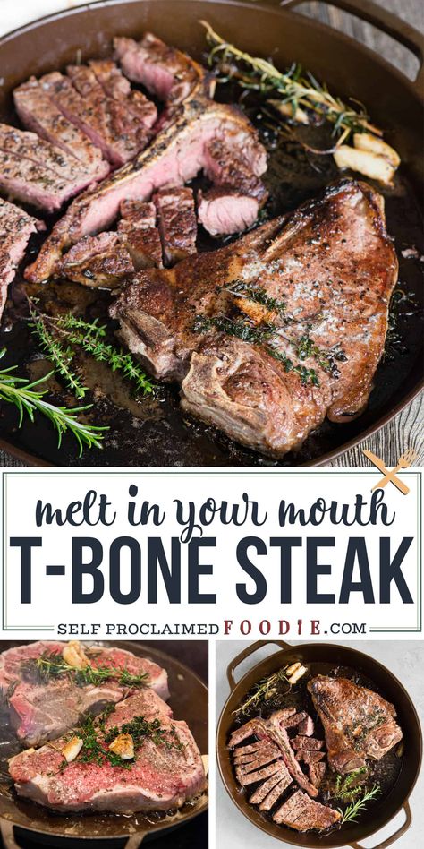 Cast Iron Steak Oven, Steak Recipes Pan, Tbone Steak Recipe, Steak Oven, Steak On Stove, Good Steak Recipes, Ways To Cook Steak, Steak In Oven, Filet Mignon Recipes