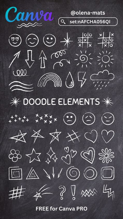 Cute DOODLE Canva elements by olena-mats elem Canva Doodle Elements, Canva Vintage Elements, Canva Retro Elements, Canva Elements Free, Retro Doodles, Vintage Doodles, Yt Intro, Cute Fonts Alphabet, Chalk Fonts