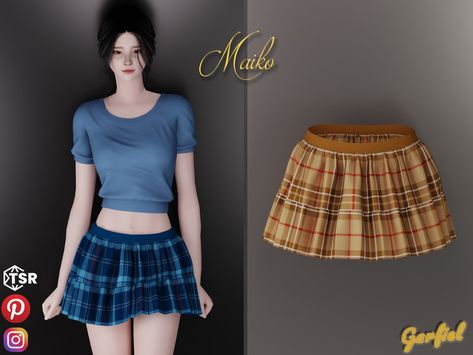 Sims 4 Plaid Skirt, Sims 4 Pleated Skirt, Sims 4 Mini Skirt, Sims4cc Clothes, Short Plaid Skirt, Black Plaid Skirt, Clothes Cc, Asian Style Dress, Chain Skirt