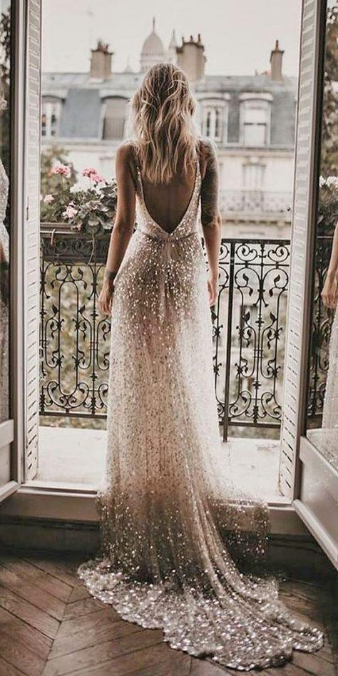 Trendy Wedding Dresses For 2020/2021 ★ #bridalgown #weddingdress Simple Bridal Dresses, Unusual Wedding Dresses, Cape Wedding Dress, Sparkle Wedding Dress, Wedding Dress Guide, Sequin Wedding, Trendy Wedding Dresses, Occasion Dresses Wedding, Dress Guide