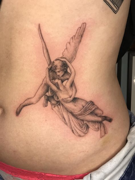 Cupid and Psyche done by Clay Gibson at Greenpoint Tattoo in Brooklyn. My favorite tattoo I have Tattoo Lower Back, Cupid Tattoo, Cherub Tattoo, Native Tattoos, Cupid And Psyche, Angel Tattoo Designs, Wings Tattoo, Best Tattoo Designs, Friend Tattoos