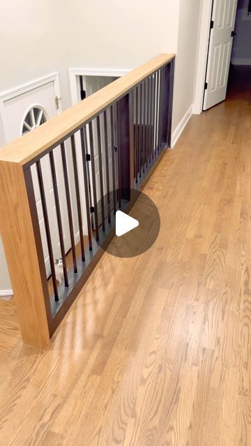 HomeDIY on Instagram: "Out with the old and in with the new #homediy #staircase #stairs #banister #railing #diyproject #diy #homeimprovement #howto #tutorial" Easy Diy Stair Railing, Basement Stairs Railing Ideas, Top Of Stairs Railing, Stairwell Banister Ideas, Diy Modern Stair Railing, Removable Stair Railing Ideas, Indoor Banister Ideas, Stair Railing Ideas Wood, Diy Stair Banister