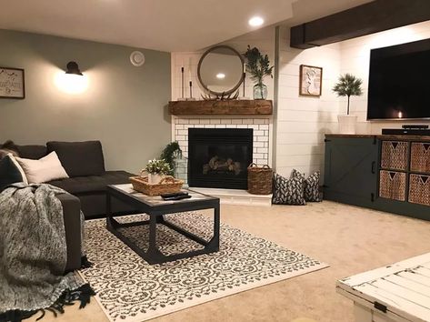 Basement Decoration, Dream Basement, Basement Living Rooms, Cozy Basement, Diy Basement, Basement Family Room, Basement Apartment, Basement Makeover, Corner Fireplace