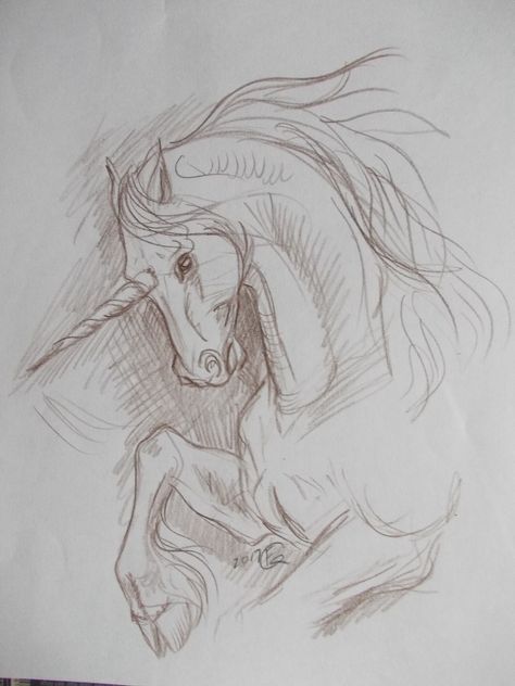 Unicorn Drawing Ideas, Fantasy Creature Sketch, Drawing Fantasy Art Sketches Easy, Drawings Of Unicorns, Drawing Unicorn, Mythical Sketches, Draw Unicorn, Mythical Drawings, Mythical Creatures Sketches