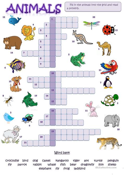 Kindergarten Esl, Plants Worksheets, Printable Crossword Puzzles, English Activities For Kids, Animal Worksheets, Tracing Sheets, English Exercises, English Worksheets For Kids, Crossword Puzzles