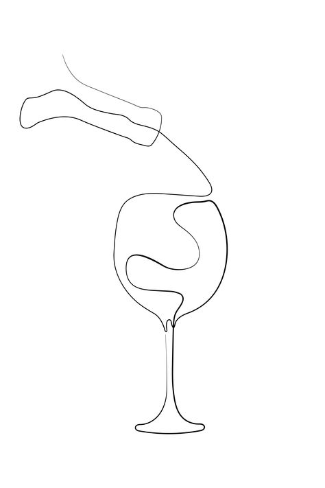 Wine Pouring Into Glass Drinks Line Art, Wine Glass Line Drawing, Wine Line Drawing, Wine Art Drawing, Wine Art Illustration, Wine Illustration Art, Wine Glass Line Art, Black And White Prints Printable, Wine Line Art